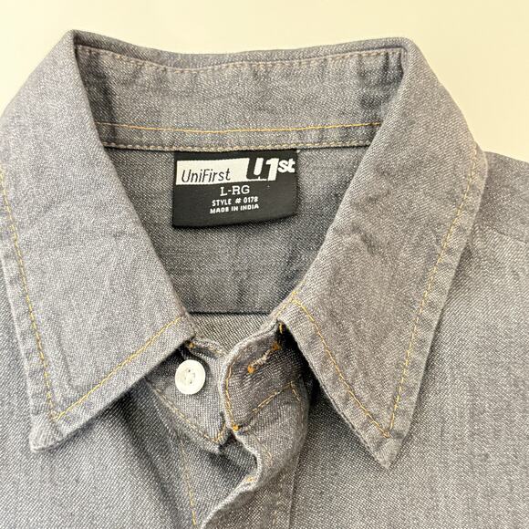 UniFirst Pearl Snap Western Long Sleeve Denim Mens Shirt Size L Cowboy Workwear - Picture 7 of 7